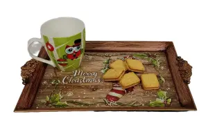 2x Christmas Stocking Tea Serving Tray Plastic Drinks Snack Tray 40cm x 26cm