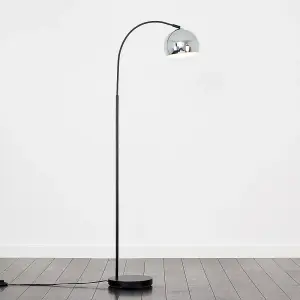 ValueLights Designer Style Black Curved Stem Floor Lamp With Polished Chrome Metal Dome Light Shade