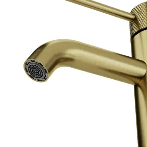 GoodHome Owens Medium Satin Gold effect Round Basin Mono mixer Tap