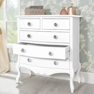 Juliette Champagne Shabby Chic 2 Over 3 Chest of Drawers with Crystal Handles