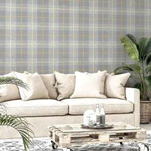 Arthouse Heritage Tartan Ochre/Grey Wallpaper