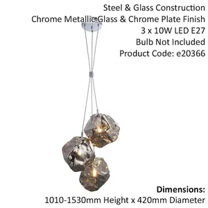 Metallic Chrome 3 Light Ceiling Pendant Modern Rock Design Hanging Light Fitting