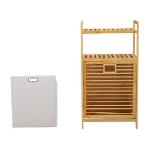 3-Tier Freestanding Bamboo Laundry Hamper Removable Basket Bag