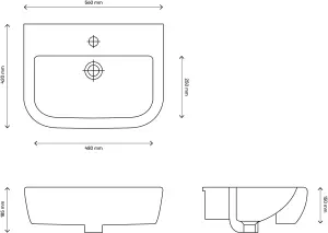 Cooke & Lewis Affini Gloss White Square Semi-recessed Basin (W)56cm