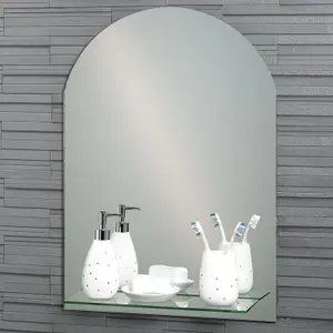 Showerdrape Greenwich Arched Oval Wall Mounted Frameless Bathroom Mirror with Vanity Shelf 70 x 50cm