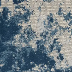 Grey Blue Rustic Textures Luxurious Easy to Clean Modern Abstract Bedroom & Living Room Rug -66 X 230cm (Runner)