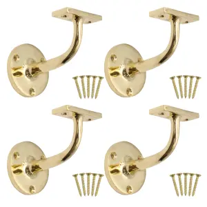 EAI Handrail Bracket Polished Brass Pack 4 Banister Brackets Stair Banister Wall Handrail 63mm