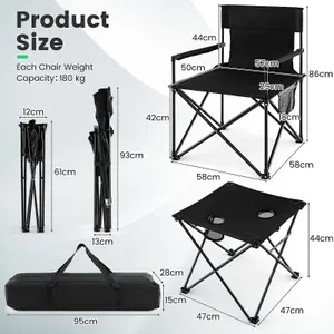 Costway 3 Piece Camping Chairs & Table Set Outdoor Foldable Lawn Chair Table w/ Carrying Bag