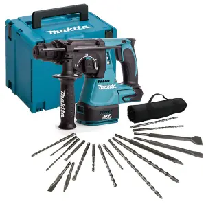 Makita DHR242ZJ 18v LXT SDS Rotary Hammer Drill + 17 Piece Bit Set Point Chisel