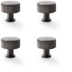 4 PACK - Round Knurled Door Knob - 35mm Diameter Dark Bronze Radio Cupboard Pull Handle