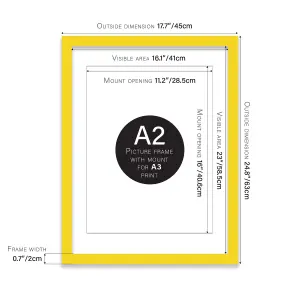 A2 Yellow Picture Frame With Mount for A3 (29.7 x 42cm - 11.7 x 16.5in) Poster, Photo, Artwork, or Print.