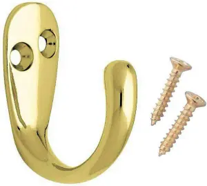 Fort Fasteners Robe Hooks Single Brass Plated Pack of 2