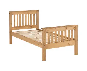 Monaco Single Solid Distressed Waxed Pine High Foot End Bed Frame