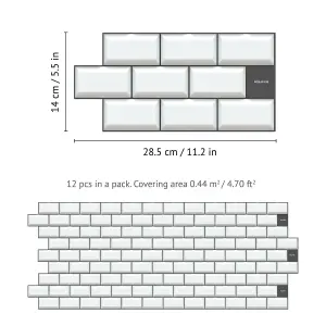 Walplus Off-White Subway Brick 2D Tile Stickers 12 Pcs