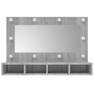 Berkfield Mirror Cabinet with LED Grey Sonoma 90x31.5x62 cm