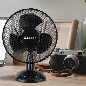 Schallen Small 9" Portable Desk Table Oscillating Cooling Fan with 2 Speed Setting & Quiet Operation in Black