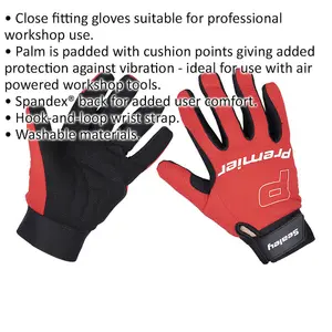 PAIR Padded Mechanics Gloves - Large - Washable Workshop Power Tool Gloves