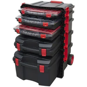 Multi-Compartment Portable Tool Chest with Wheels - 500 x 410 x 770mm