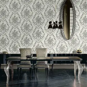 Debona Perla II Damask Texture Vinyl Silver Grey Metallic Glitter Wallpaper 9085