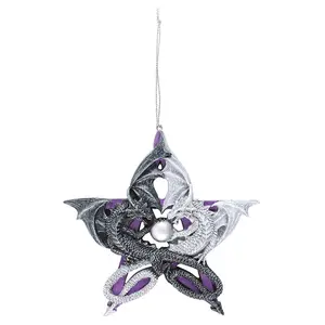 Anne Stokes Pentagram Dragon Hanging Ornament White/Black/Purple (One Size)