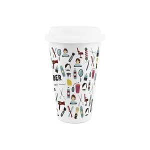 Barber Ceramic Travel Mug - Novelty Hairdresser Gifts/New Job Presents - Double-Walled Insulated Hot/Cold Drinks Cup