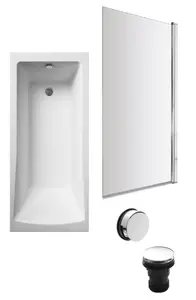 Square Single Ended Bath, Square Screen and Chrome Waste - 1700 x 700mm