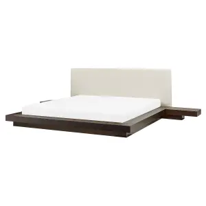 EU King Size Faux Leather Headboard Bed with LED Dark Wood ZEN