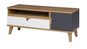 Memone Elegant TV Cabinet - Golden Oak with Graphite & White Matt - W1200mm x H480mm x D400mm