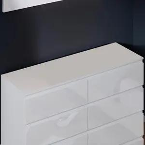 FWStyle White Gloss Chest Of 8 Drawers Scratch Resistant Bedroom Furniture