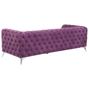 3 Seater Velvet Fabric Sofa Purple SOTRA