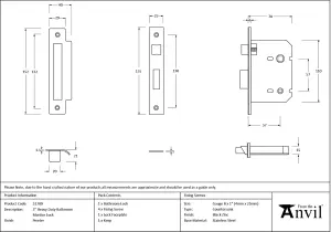 From The Anvil Pewter 3" Heavy Duty Bathroom Mortice Lock