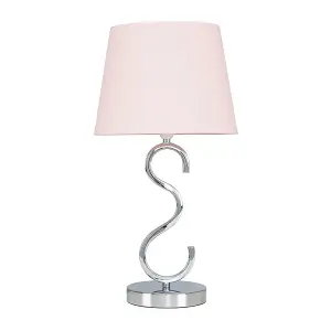 ValueLights Cabonna Sleek Design Chrome Touch Table Lamp with Pink Tapered Light Shade with 5w Dimmable LED Candle Bulb