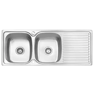 JASSFERRY Large Kitchen Sink Stainless Steel Matt Inset Double Bowl Reversible Drainer