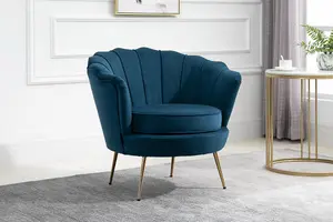 Blue Velvet Armchair Birlea Ariel Easy Accent Fabric Gold Vintage Design