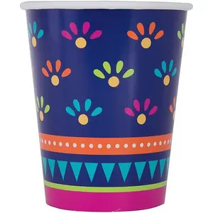 Unique Party Paper Boho Party Cup (Pack of 8) Navy/Orange/Pink (One Size)