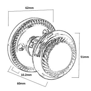 Door Knobs Round Georgian Roped Mortice Knob - Antique 62mm