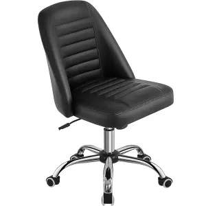 Yaheetech Armless Adjustable Desk Chair with Rolling Wheels - Black / Faux Leather