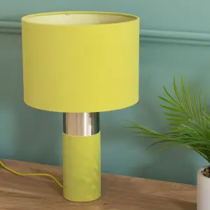 ValueLights Alexa Olive Green Velvet and Silver Chrome Bedside Table Lamp with a Drum Lampshade - Bulb Included