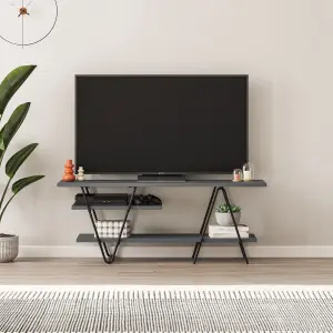 Decortie Modern Essel TV Stand 48-Inch Anthracite Grey Hairpin Metal Legs Rectangle 110(W)cm Shelf for Multimedia Centre Organiser