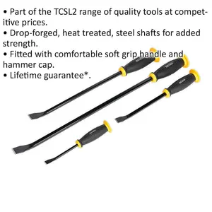 Premium 4 Piece Angled Pry Bar Set with Soft Grip and Hammer