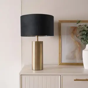 ValueLights Lexy Gold Touch Table Lamp with Black Velvet with Gold Inner Lamp Shade