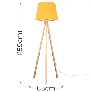 ValueLights Modern Light Wood Tripod Design Floor Lamp With Mustard Shade