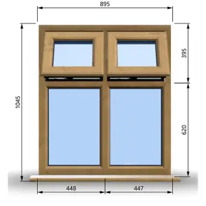 895mm (W) x 1045mm (H) Wooden Stormproof Window - 2 Top Opening Windows -Toughened Safety Glass