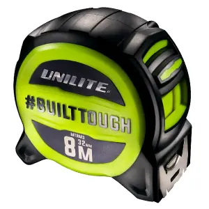 Unilite MT8M3 8 Metre Heavy Duty Tape Measure - 32mm Wide Blade - Impact Resistant TPR Coated - Ultra High Performance