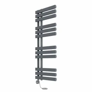 Right Radiators Prefilled Thermostatic Electric Heated Towel Rail D-shape Rads Ladder Warmer - 1200x450mm Sand Grey