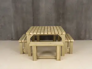 QUADRUM Picnic Table With 4 Benches (Natural finish)