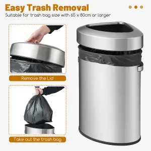 Costway 60L Corner Trash Can Rubbish Bin Stainless Steel Stay Open Rubbish Can