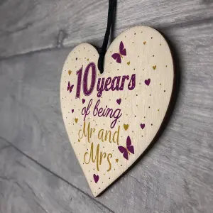 Red Ocean 10 Year Anniversary Gift Wooden Heart Sign Mr And Mrs 10th Anniversary Plaque Gifts For Him For Her