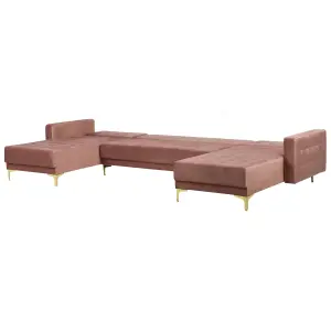 U-Shaped Sofa with Ottoman ABERDEEN Pink Velvet Symmetrical