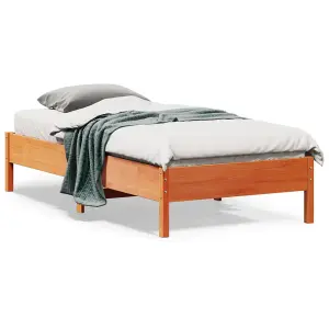 Berkfield Bed Frame without Mattress Wax Brown 75x190 cm Small Single Solid Wood Pine